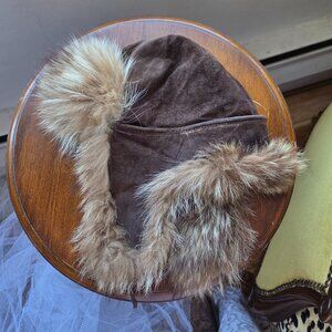 Stunning and Rare Brown Suede and fur aviator Hat